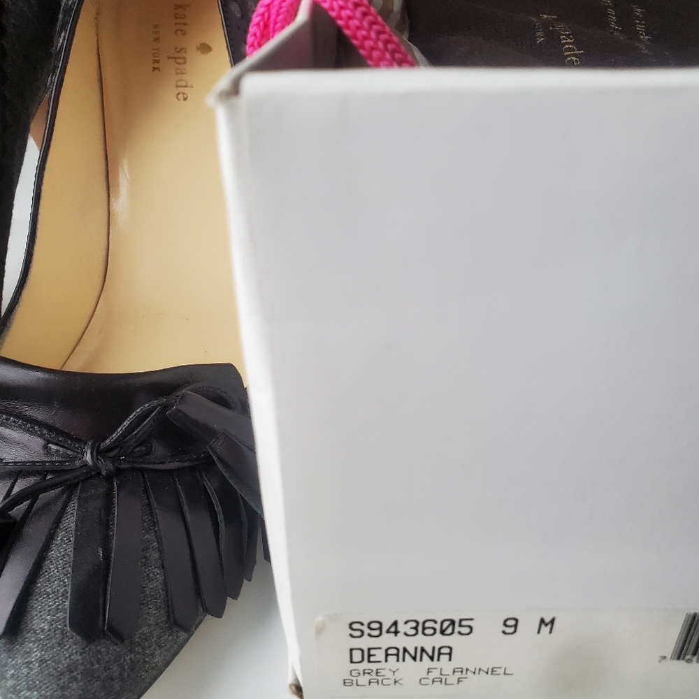 Kate Spade Deanna Gray Flannel and Black Calfskin Pumps - Picture 9 of 11